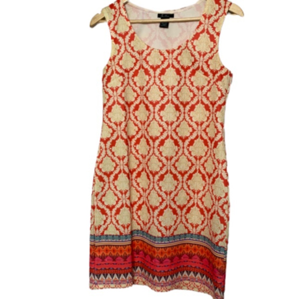 5th & love orange print  shift dress EUC M